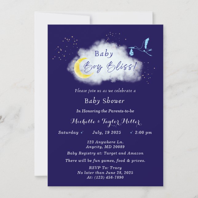 Invitación Niño de la noche de la noche azul bajo la luz de l (Anverso)