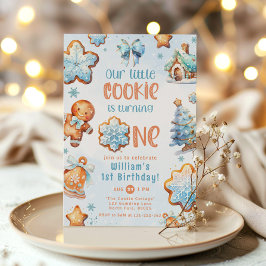 Invitación Niño de la pequeña Cookie Azul Navidades de primer