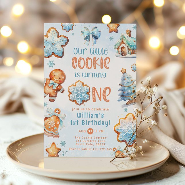 Invitación Niño de la pequeña Cookie Azul Navidades de primer (Subido por el creador)