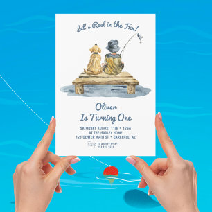 Invitación Niño de la Pesca Cuta Primer Cumpleaños