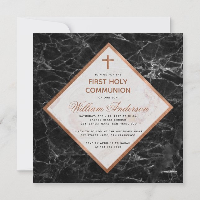 Invitación Niño de la primera comunión: cobre de mármol blanc (Anverso)