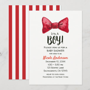 Invitación Niño de lazo rojo de vacaciones de Navidad Baby Sh