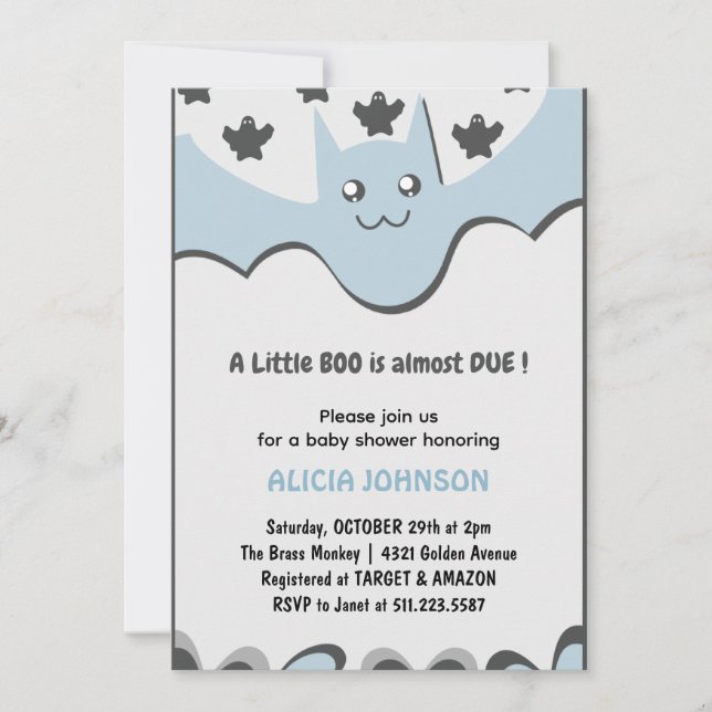 Invitación Niño de murciélago lindo Bote pequeño ducha de beb (Anverso)