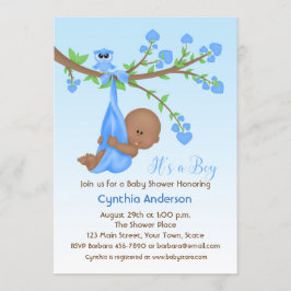 Invitación Niño de piel oscura en árbol, Baby Shower