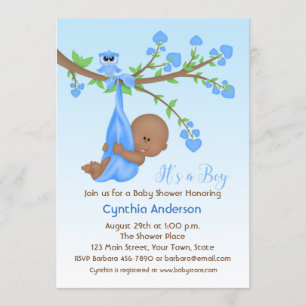 Invitación Niño de piel oscura en árbol, Baby Shower