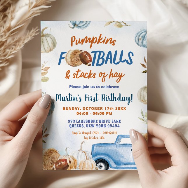 Invitación Niño de primer cumpleaños de calabaza y balones de (Subido por el creador)