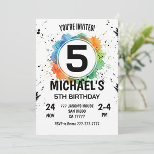 Invitación Niño de Salpicadura de Acuarela Cumpleaños 5