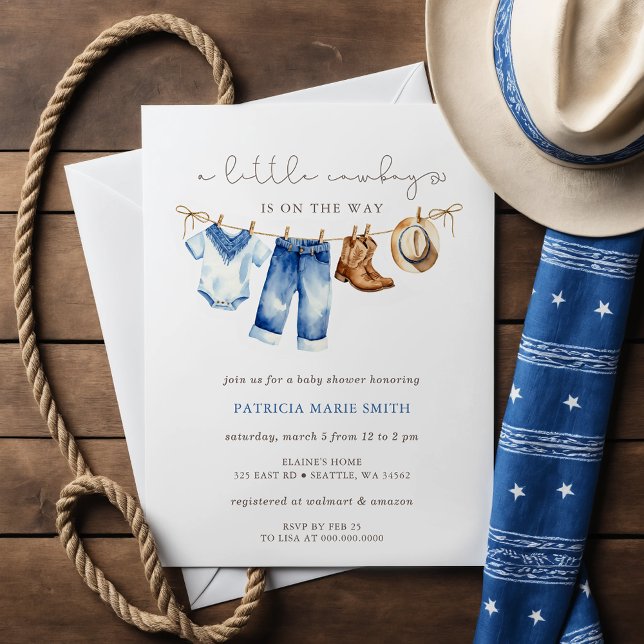 Invitación Niño De Vaquero Está En Camino De La Baby Shower (Little Cowboy Is On The Way Boy Baby Shower Invitation)