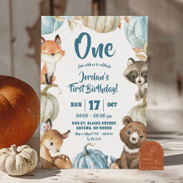Invitación Niño del bosque calabaza azul cumpleaños 1