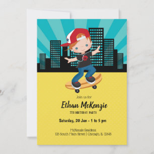 Invitación Niño del tablero de patines - elige tu color de fo