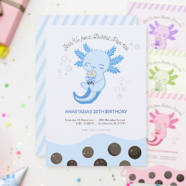 Invitación Niño del té de burbujas de ajolote azul