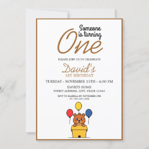 Invitación Niño del tema del oso marrón lindo primer cumpleañ