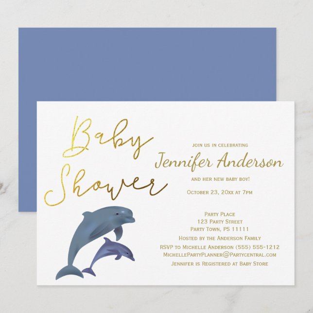 Invitación Niño delfín o Chica Baby Shower (Anverso / Reverso)