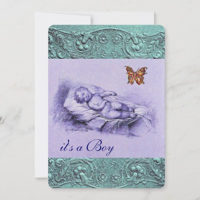 INVITACIÓN NIÑO DESLIZANDO CON BABY SHOWER DE CHICO AZUL DE M (Anverso)