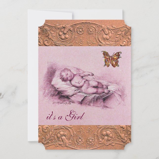 INVITACIÓN NIÑO DORMIENTE CON BABY SHOWER CHICA DE MARIPOSAS (Anverso)