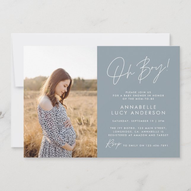 Invitación Niño ducha azul elegante (Anverso)