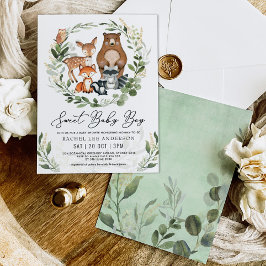 Invitación Niño dulce Woodland Green Animals Shower