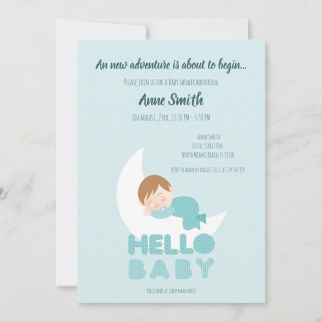 Invitación Niño durmiendo en la luna Invitat de Baby Shower (Anverso)