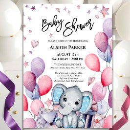 Invitación Niño elefante azul globo azul lindo Baby Shower