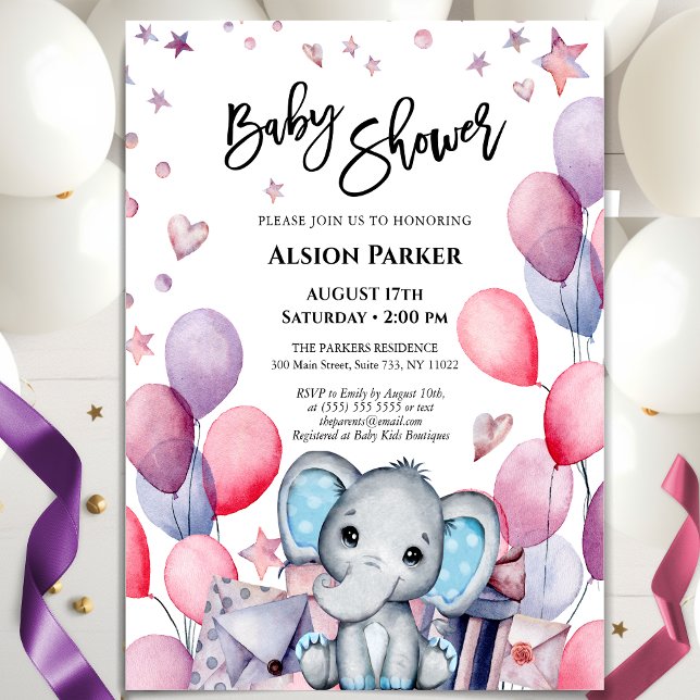 Invitación Niño elefante azul globo azul lindo Baby Shower (Subido por el creador)