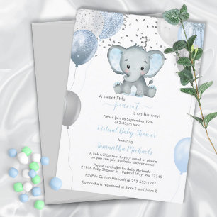 Invitación Niño elefante lindo globos en Baby Shower virtual