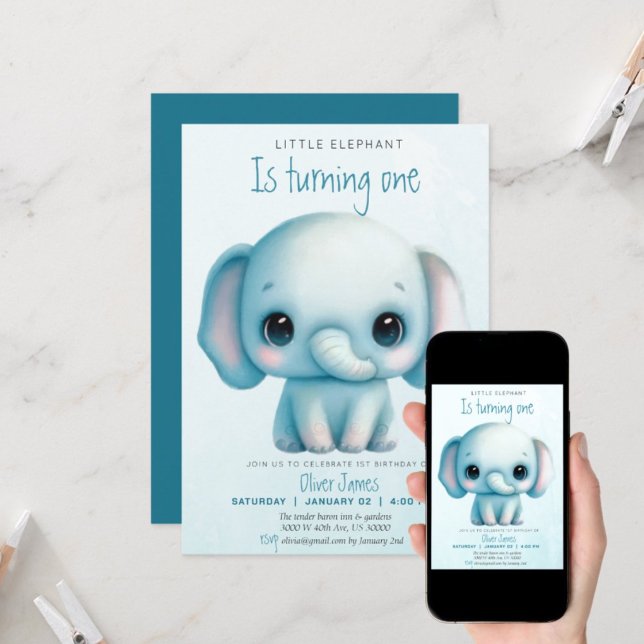 Invitación Niño elefante primer cumpleaños (Subido por el creador)