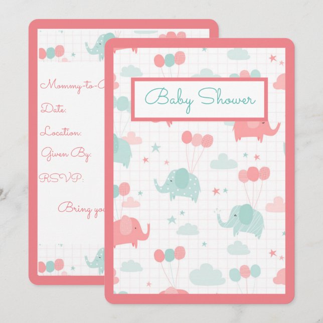 Invitación Niño elefante zoológico niño niño o Chica (Anverso / Reverso)