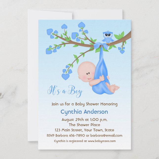 Invitación Niño en árbol, Baby Shower (Anverso)