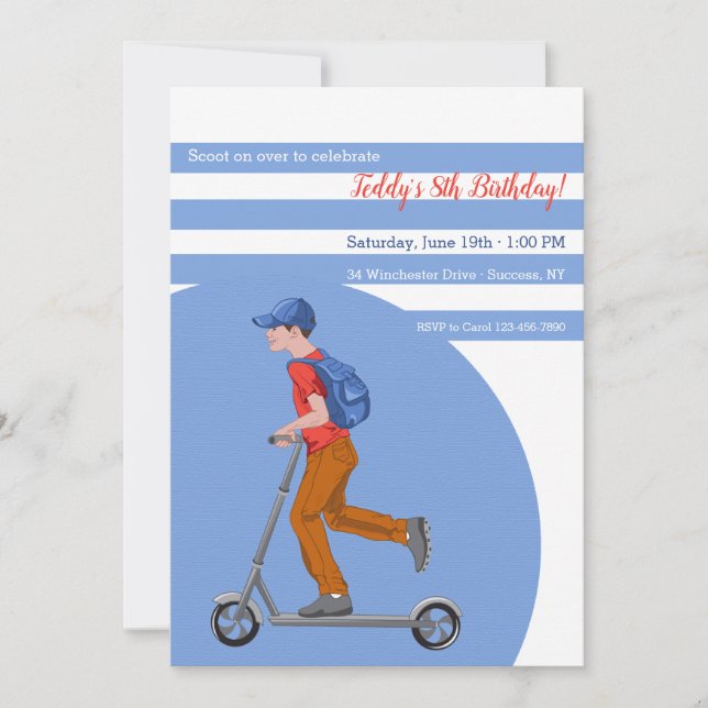Invitación Niño en la fiesta de cumpleaños de Scooter (Anverso)
