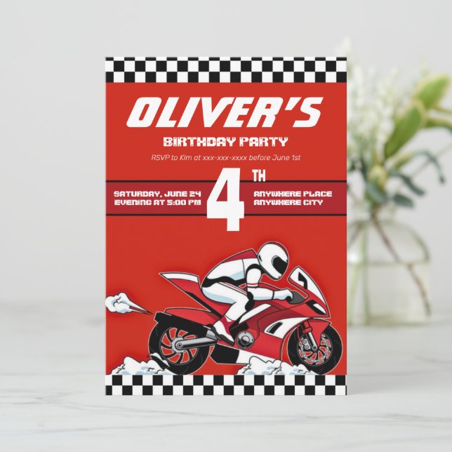 Invitación Niño en moto sucia de cumpleaños (Anverso de pie)