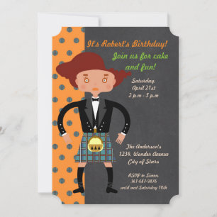 Invitación Niño escocés con partido de cumpleaños kilt