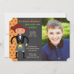 Invitación Niño escocés con partido de cumpleaños kilt