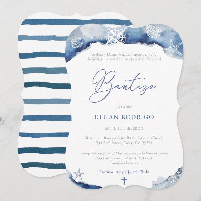 Invitación Niño español bautismo Tema nautico Bautizo Niño (Anverso / Reverso)