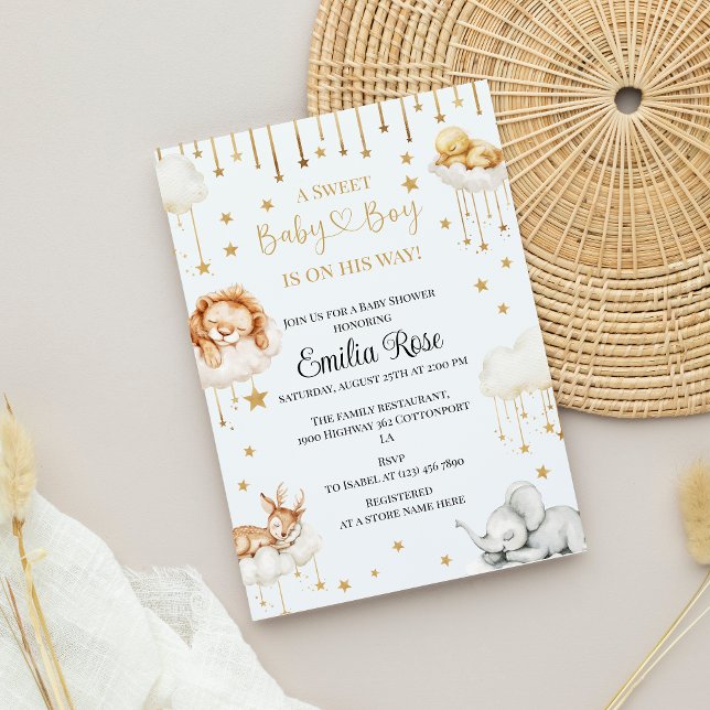 Invitación Niño estrella dorada ducha animal de bosque de due (Subido por el creador)