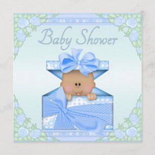 Invitación Niño étnico en caja de regalo y Rosas Baby Shower