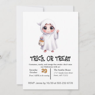 Invitación Niño Fantasma Cuerdo En Halloween