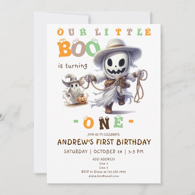 Invitación Niño Fantasma De Halloween De Cualquier Edad Cumpl (Anverso)