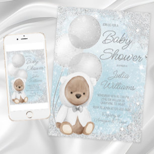 Invitación Niño Fiesta de Bebé Bosque de Invierno Oso de Pelu