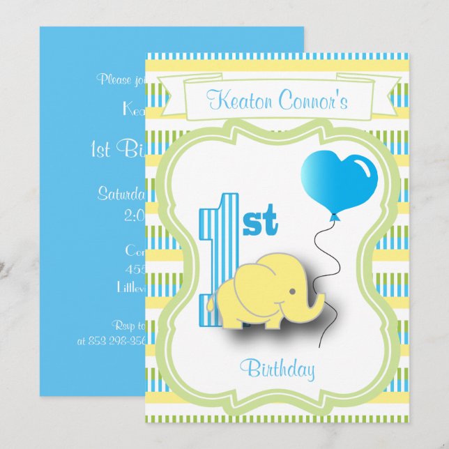 Invitación Niño Fiesta de cumpleaños con un bebé elefante (Anverso / Reverso)