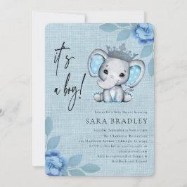 Invitación Niño Flores de elefante ruidosa en burlap bebé duc