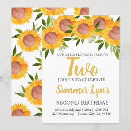 Invitación Niño florido de girasol lindo, segundo cumpleaños