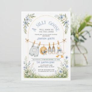 Invitación Niño Ganso Tonto Fiesta de Bebé Azul Flor Silvestr