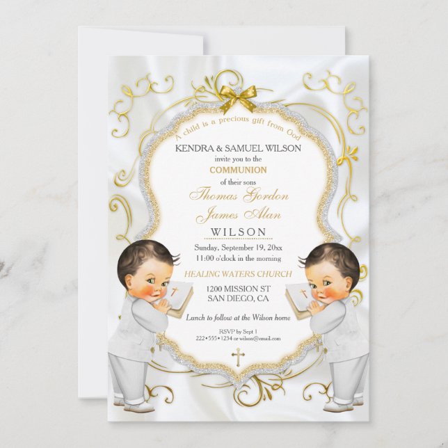 Invitación Niño gemelo bautismo Comunidad de cristiandad (Anverso)
