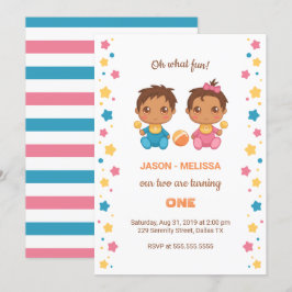 Invitación Niño gemelo Chica Primer cumpleaños 2