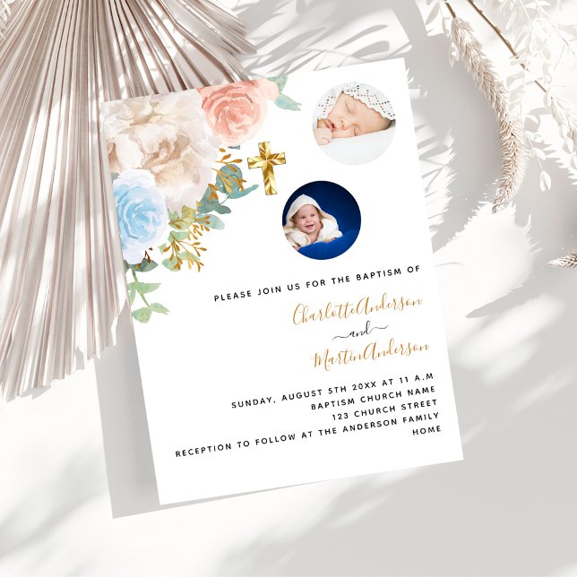 Invitación Niño gemelo chica rosa azul foto bautismo de lujo (Subido por el creador)
