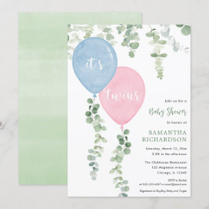 Invitación Niño gemelos chica globos rosa azul bebé ducha