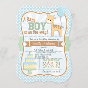 Invitación Niño Giraffe, Pastel Baby Shower Invitado