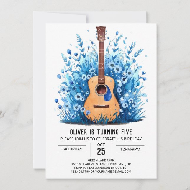 Invitación Niño Guitarra Acústico Impreso Cumpleaños (Anverso)