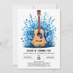 Invitación Niño Guitarra Acústico Impreso Cumpleaños
