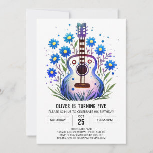 Invitación Niño Guitarra Acústico Impreso Cumpleaños